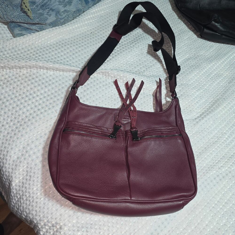 AIMEE KESTENBERG BURGANDY TRIBECCA LEATHER CROSSBODY SHOULDER BAG